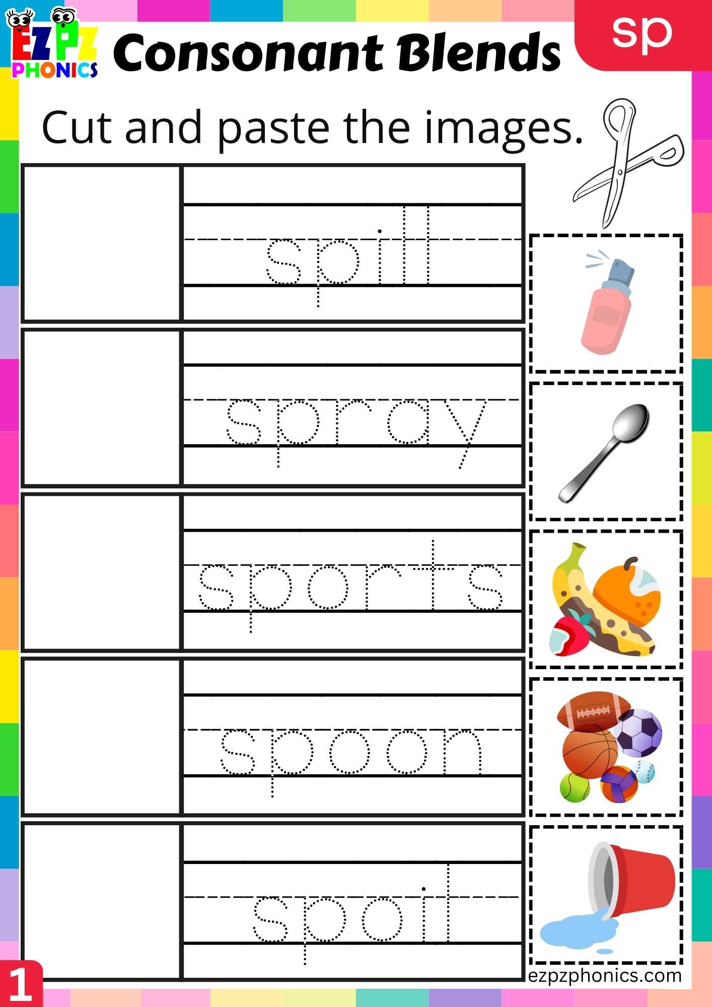 Group Sp Words Cut And Paste The Images Phonics Consonant Blends